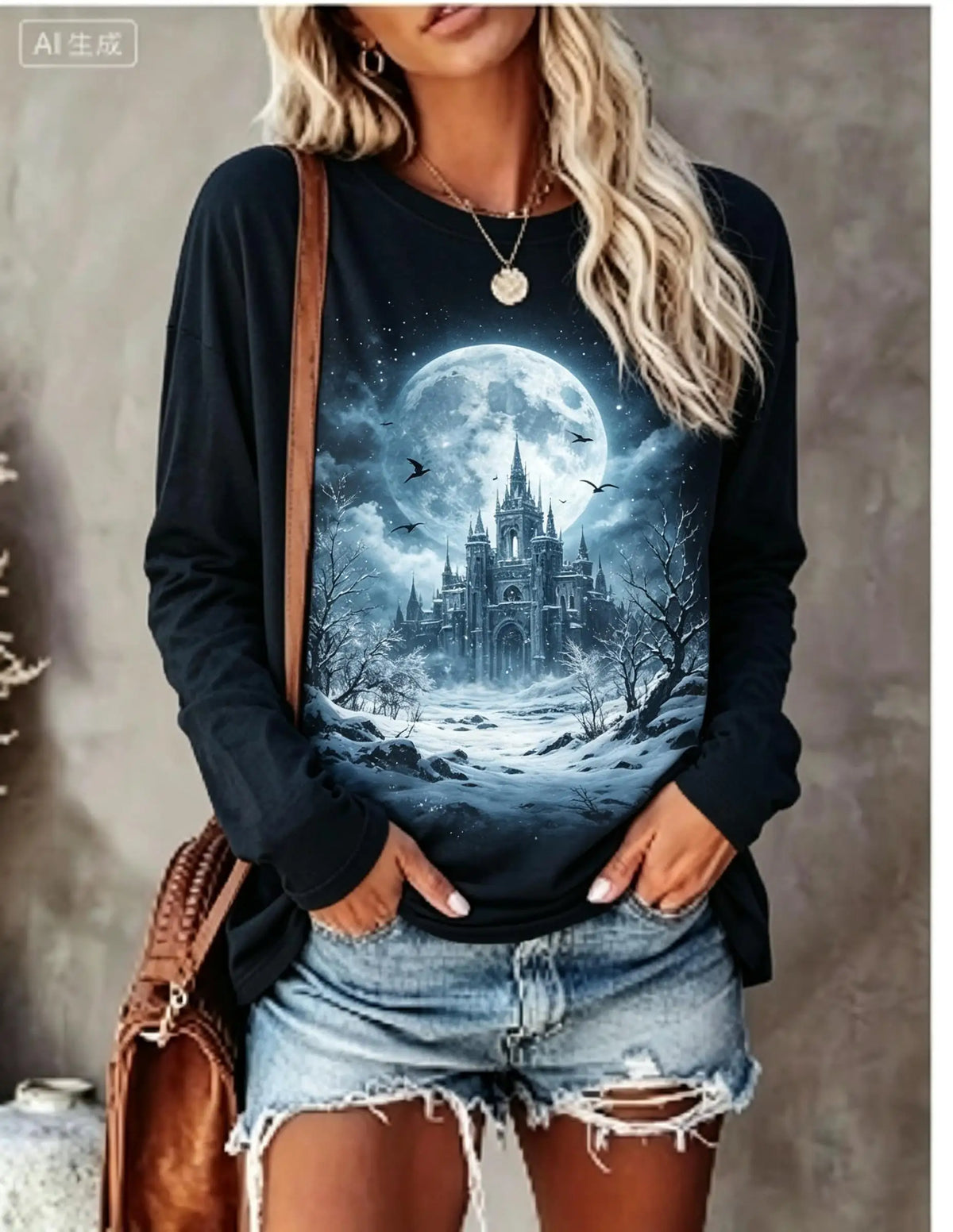 Women Christmas Long Sleeve T‑Shirt Snowman Puppy Tree Gift Snowflake