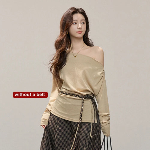 MISHOW Women Lyocell Wool Off Shoulder Knit Top 2026 Spring New Ruched