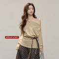 MISHOW Women Lyocell Wool Off Shoulder Knit Top 2026 Spring New Ruched