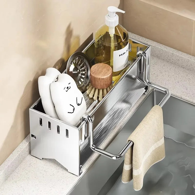 Kitchen Stainless Steel Sponge Rack Household Sink Rag Drain Shelf