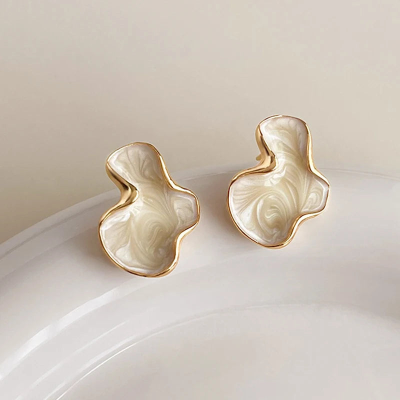 Artistic Abstract White Black Pink Color Cloud Irregular Stud Earring