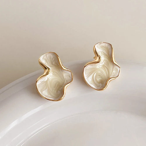 Artistic Abstract White Black Pink Color Cloud Irregular Stud Earring