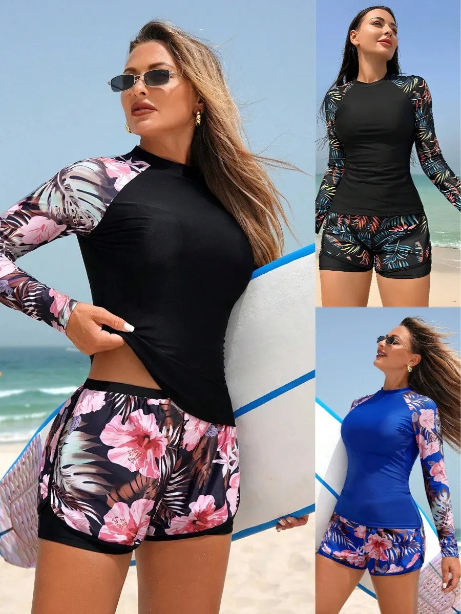 Y2k Tankini Women's Long Sleeve Crop Tankini Top Floral Print High