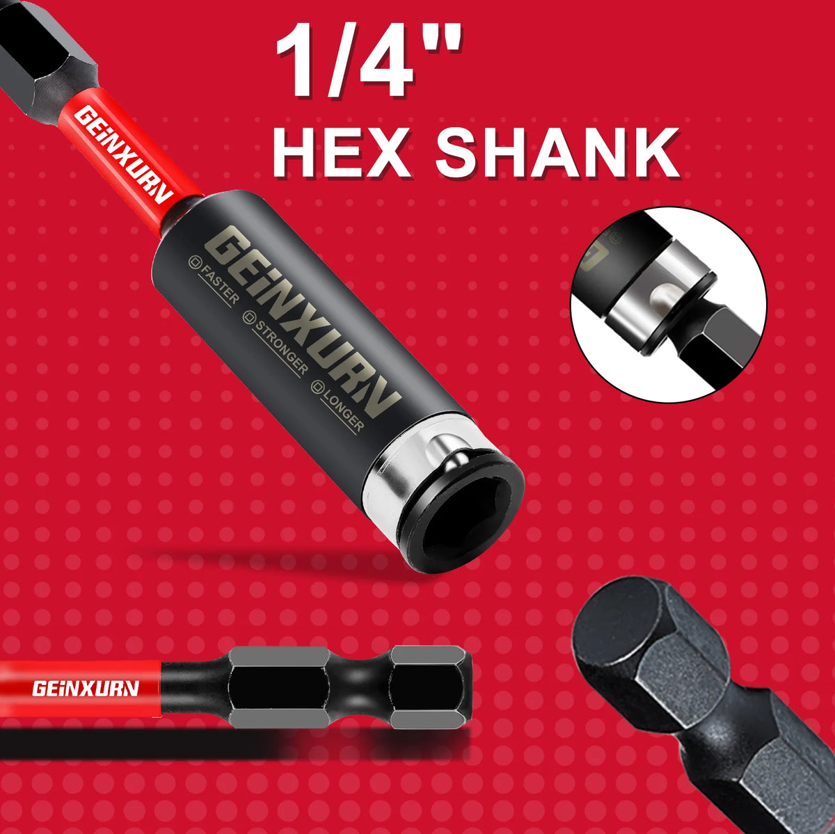 Geinxurn 3PCS Impact driver bit set(2.4"/3"/6"), 1/4" Hex S2 Alloy