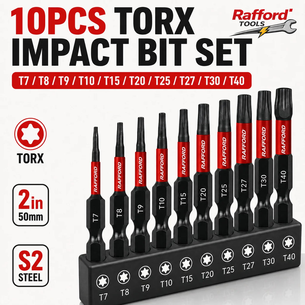 Rafford 10PCS Torx Impact Screwdriver Bits Set T7 T8 T9 T10 T15 T20