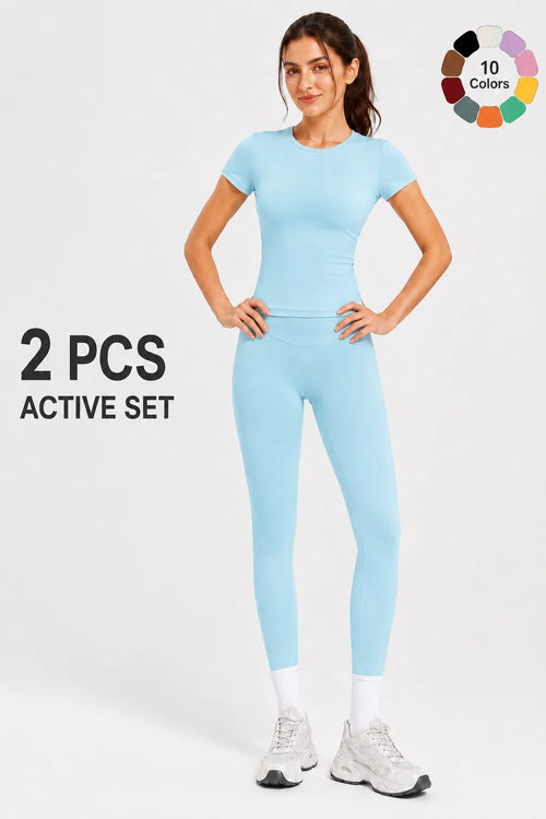 Ladies Sportswear Set (Short Sleeve Top + Long Pants) Fitness Gym