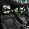 2pcs Funny Big-Eyed Cartoon Print Car Headrest Cover, Suitable For