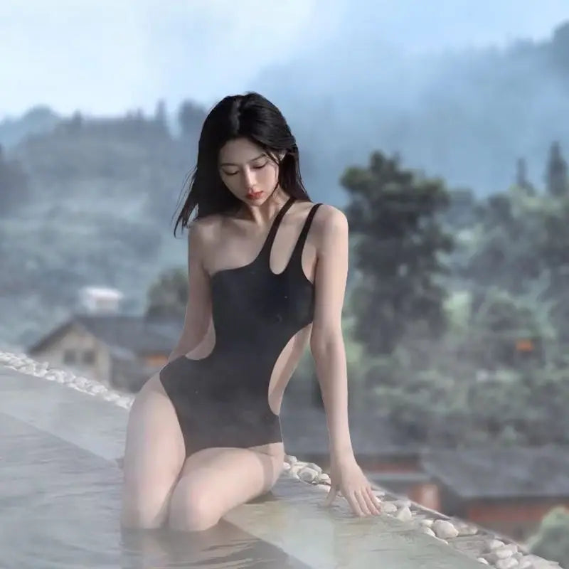 Summer Solid Color Women One Piece Swimsuit Sexy Backless Bathing Suit