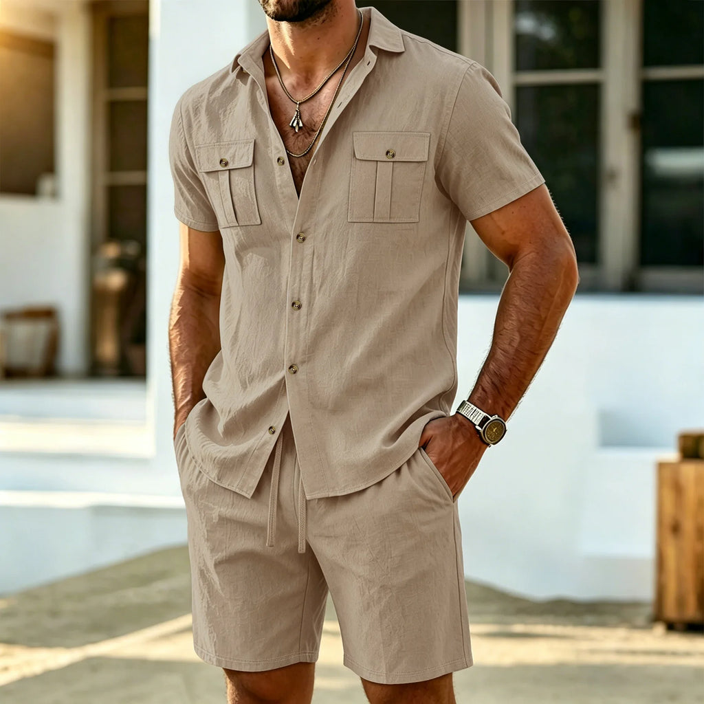 New Summer Men's Linen Outdoor Casual 2-Piece Set - Business Casual