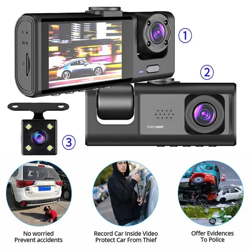 Dash Cam W/ IR Night Vision Loop Recording & 2" IPS Screen 1080P 3