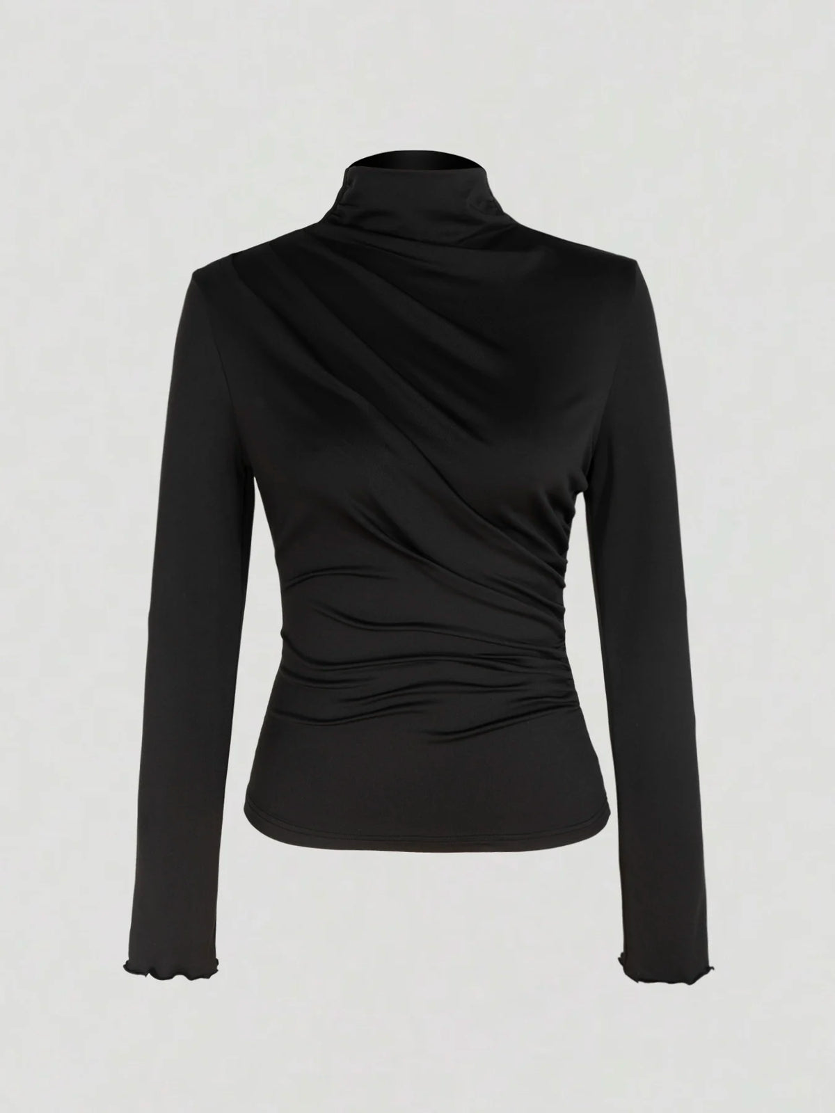 Autumn Women Turtleneck Long Sleeve Top Elegant Diagonal Ruched Slim