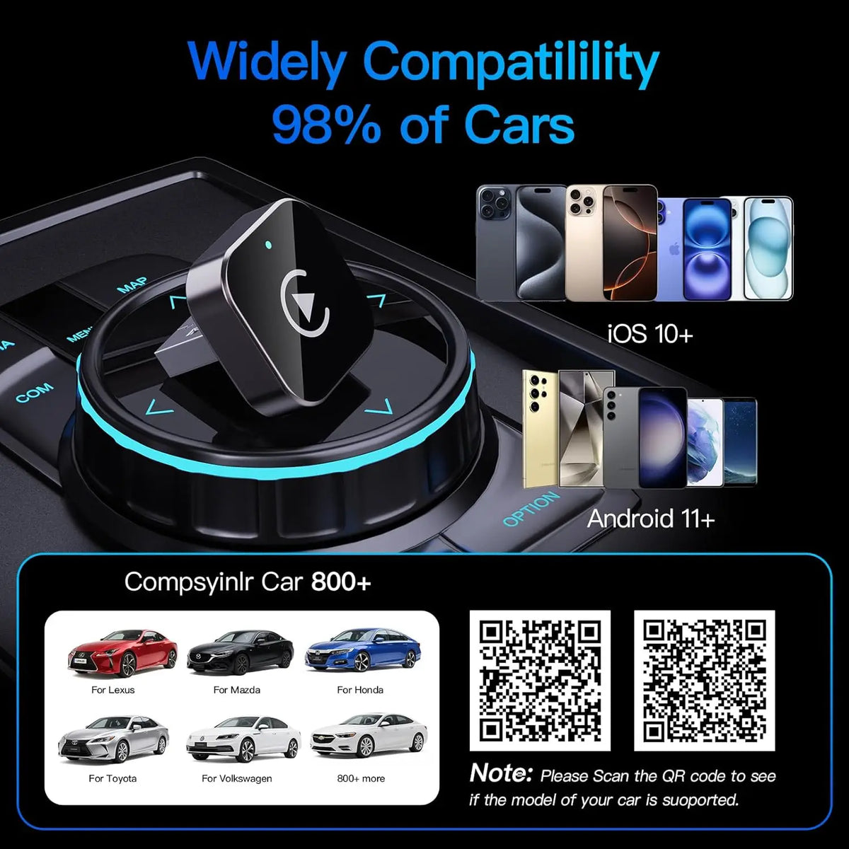 (2026 Upgraded) Wireless CarPlay Adapter for Apple iPhone＆Android,