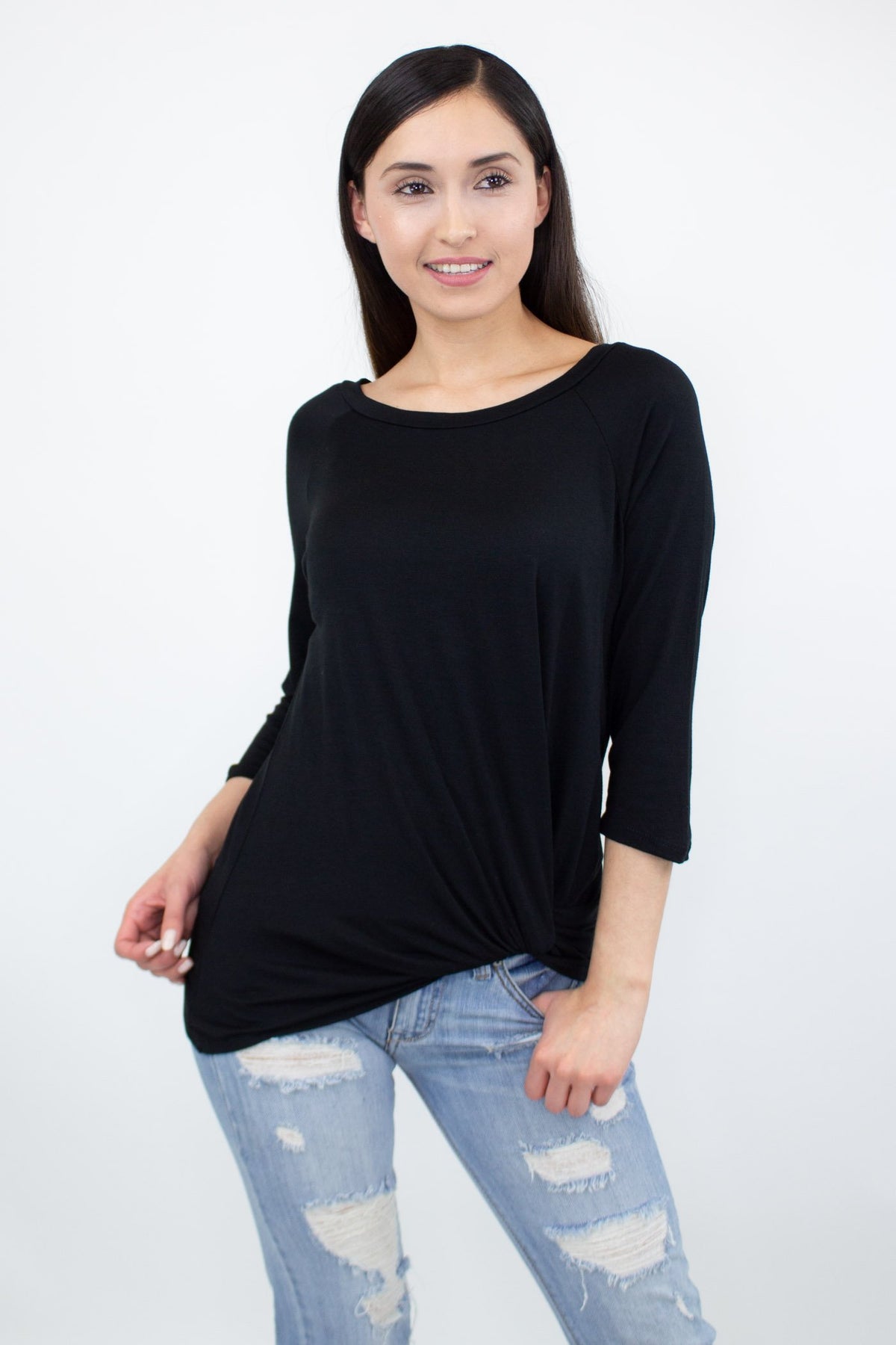 Twisted Front Comfortable Top - Black
