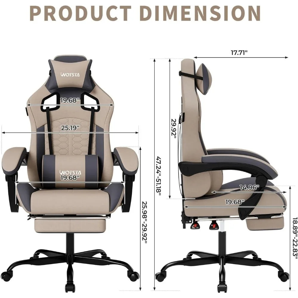 Ergonomic Gaming Chair with Massage, Footrest and Lumbar Support, High Back, 300LBS Comfort (Grey)