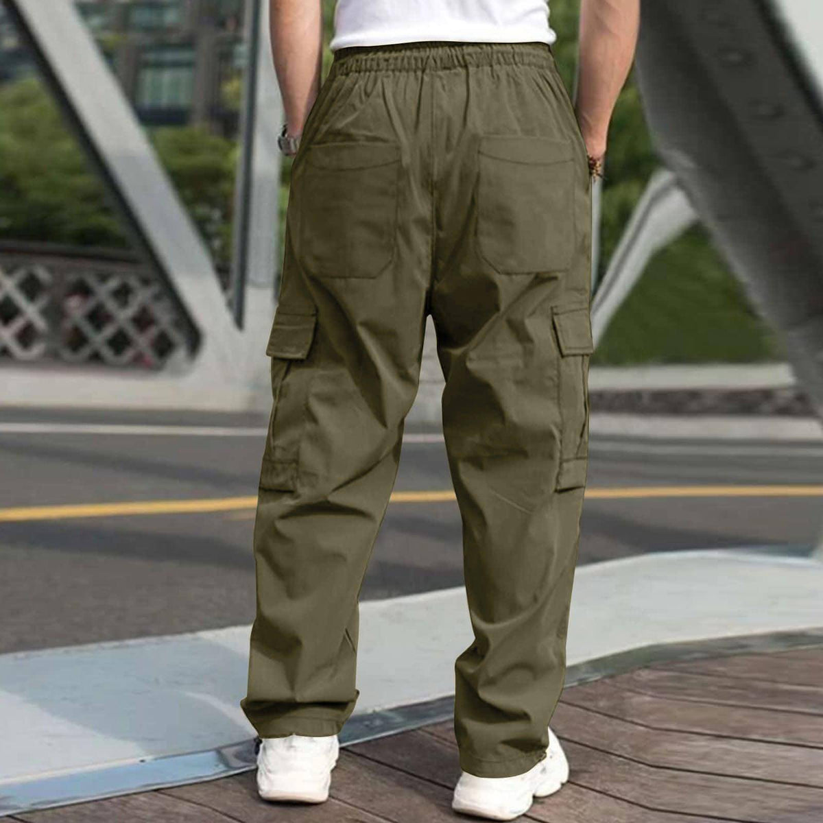 Casual Cargo Pants For Men Loose Straight Drawstring Waist Trousers