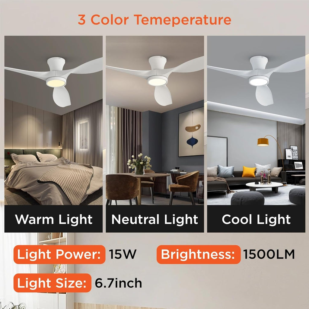52 Inch Ceiling Fan With Remote And Quiet DC Motor For Bedroom And
