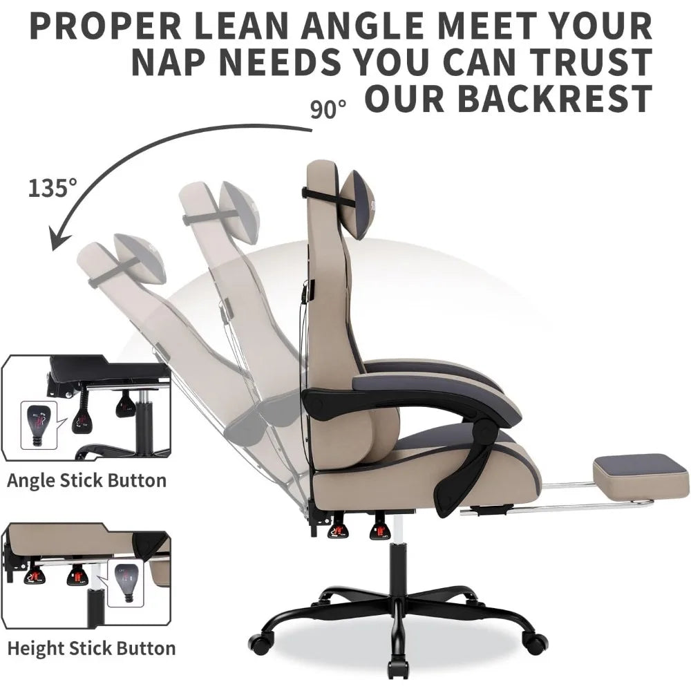 Ergonomic Gaming Chair with Massage, Footrest and Lumbar Support, High Back, 300LBS Comfort (Grey)
