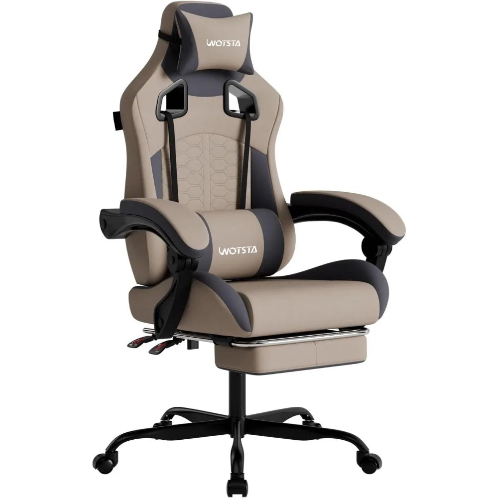 Ergonomic Gaming Chair with Massage, Footrest and Lumbar Support, High Back, 300LBS Comfort (Grey)