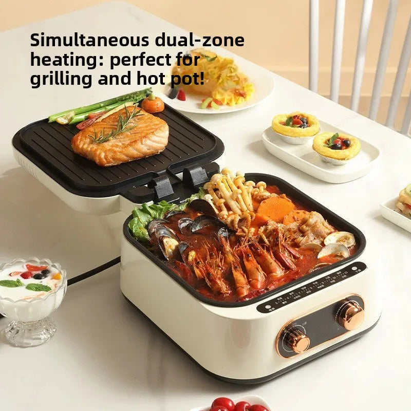 Electric Hot Pot & Double-Sided Baking Pan, Removable Non-Stick Scone Maker, Household Multifunction Cooking Appliance