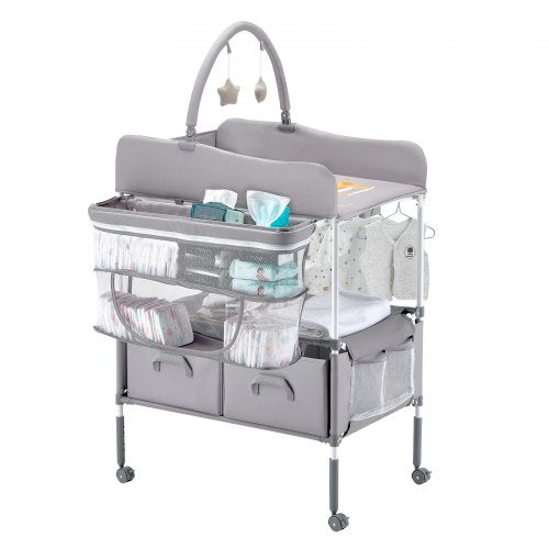 Baby Changing Table, Foldable Diaper Change Station with 2 Fabric