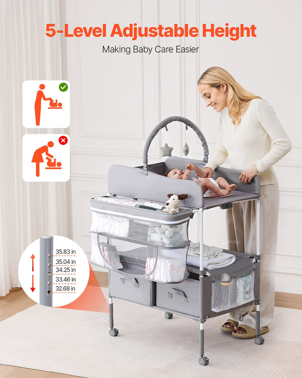 Baby Changing Table, Foldable Diaper Change Station with 2 Fabric