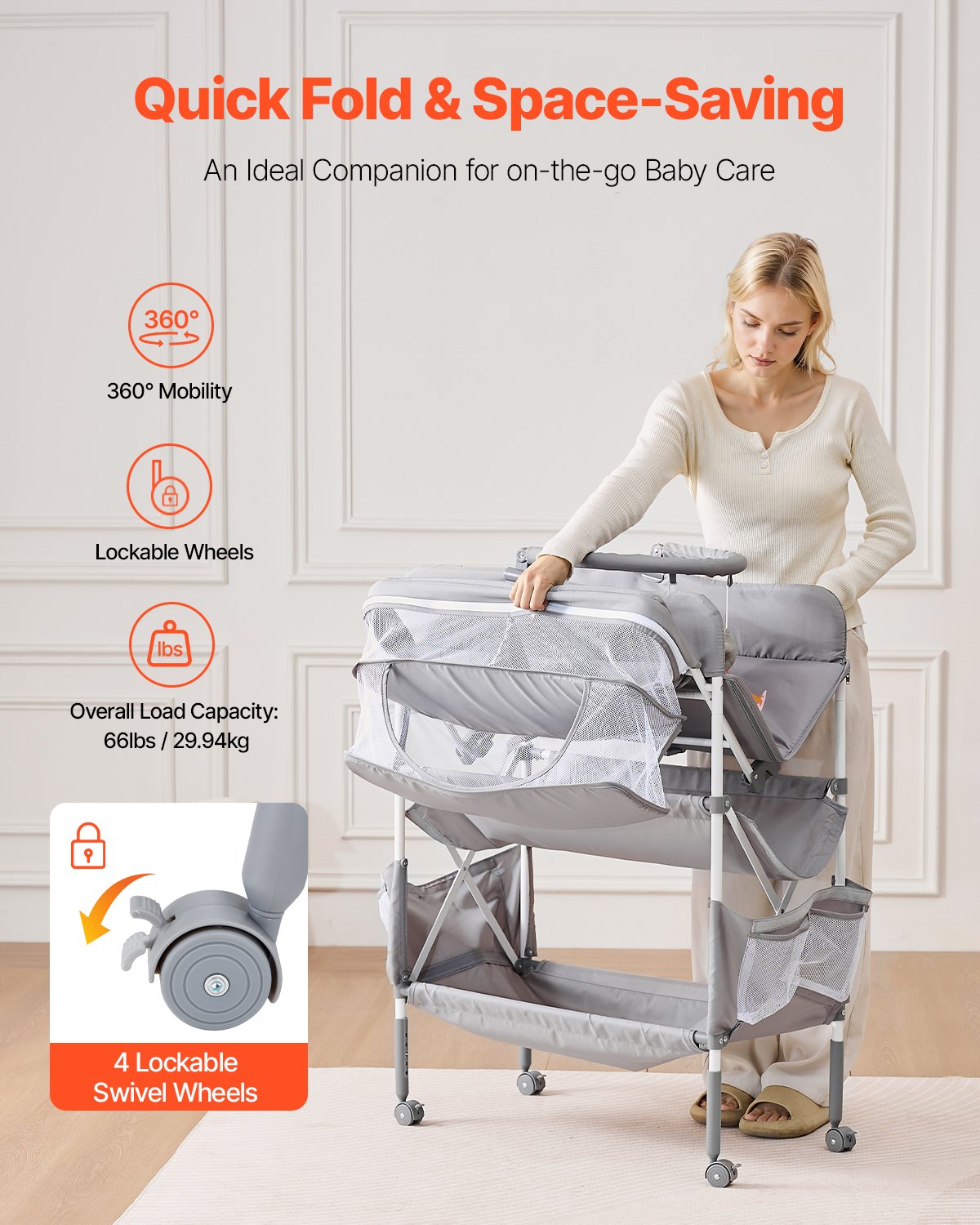 Baby Changing Table, Foldable Diaper Change Station with 2 Fabric