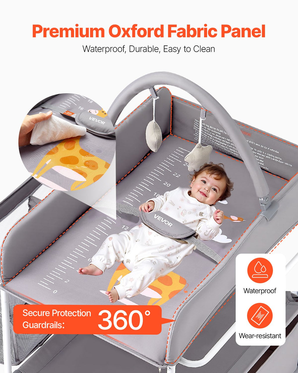 Baby Changing Table, Foldable Diaper Change Station with 2 Fabric