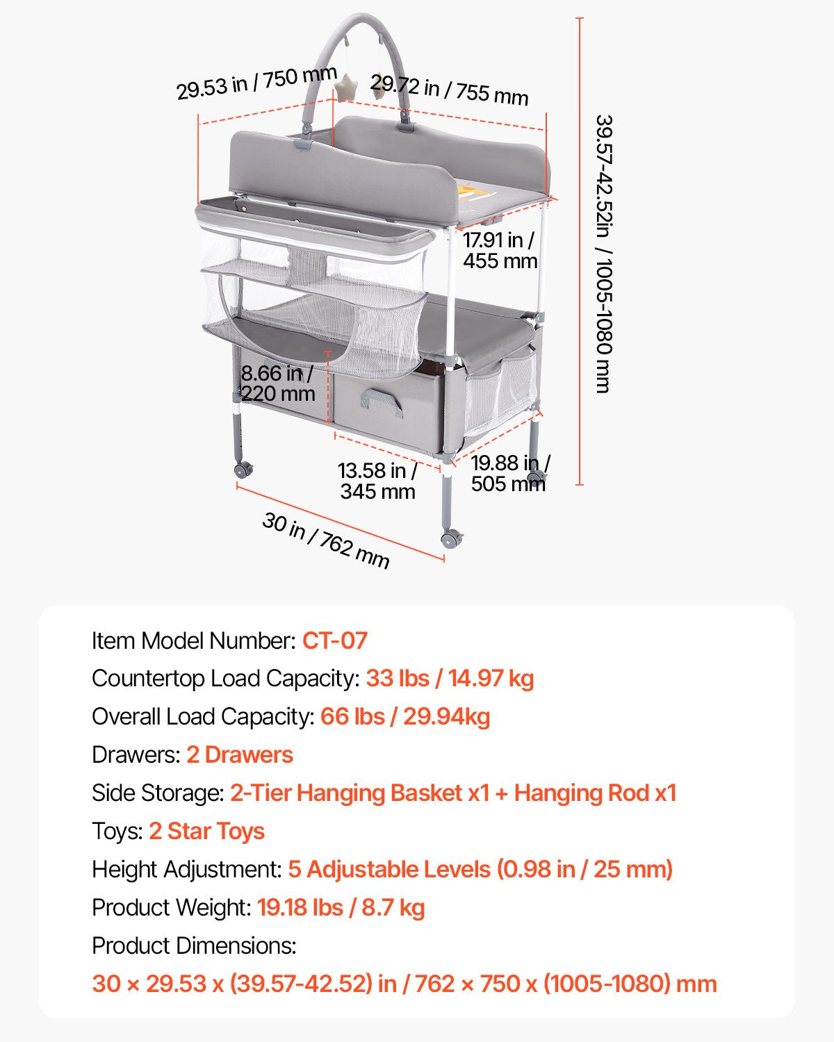 Baby Changing Table, Foldable Diaper Change Station with 2 Fabric