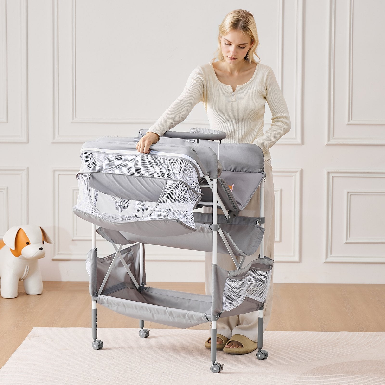 Baby Changing Table, Foldable Diaper Change Station with 2 Fabric
